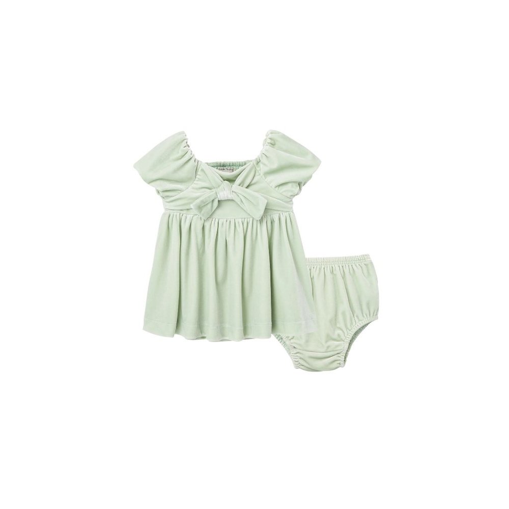 Habitual Kid Velour Babydoll Dress Green